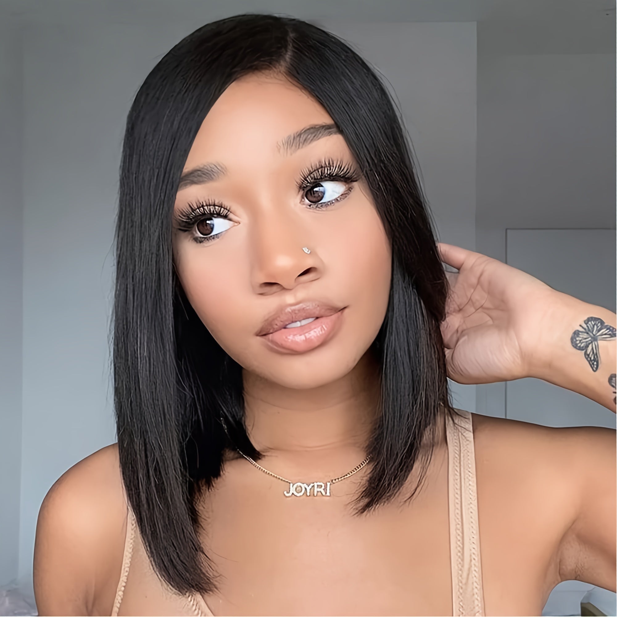 Chic Ombre Brown 12" Bob Wig for Women - Soft, Straight Synthetic Hair with Side Part, No Bangs | Natural-Looking, Easy to Style & Wear, High-Quality Shoulder-Length Wig, Versatile Hair Wig|Side Part Wig|Highquality Synthetic